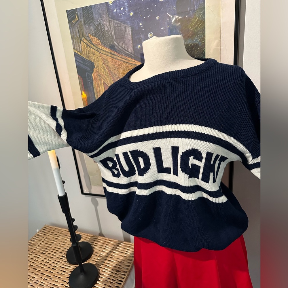 Bud Light Navy and White Sweater